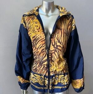Designer Windbreaker  Retro Vintage 90s Print Drawstring Jacket Coat S.